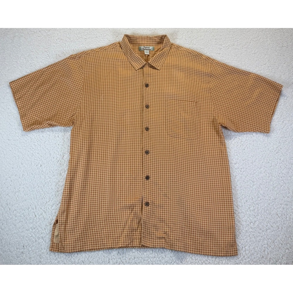 Tommy Bahama Mens XL Silk Gingham Check Short Sleeve Button Down Shirt Orange